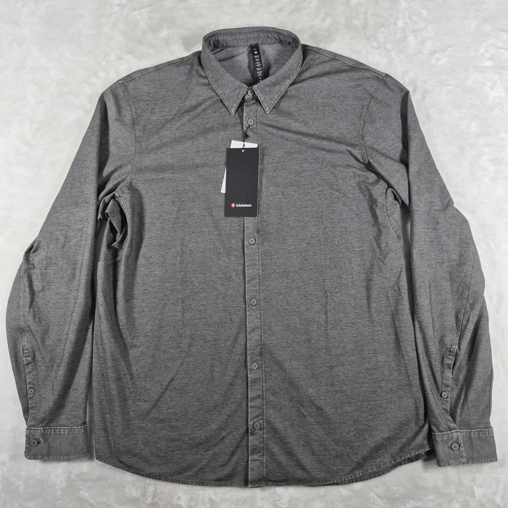 Lululemon Commission Long Sleeve Shirt Men's 2XL XXL‎ Gray Wash Stretch NWT